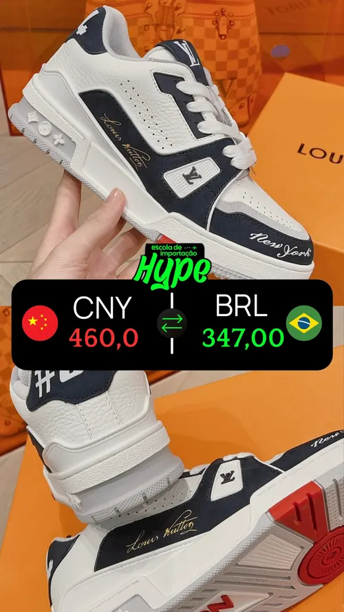 Tênis de grife com valor de fábrica em CNY e BRL