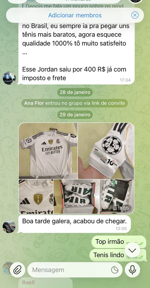 Aluno comentando no grupo sobre o pedido recebido
